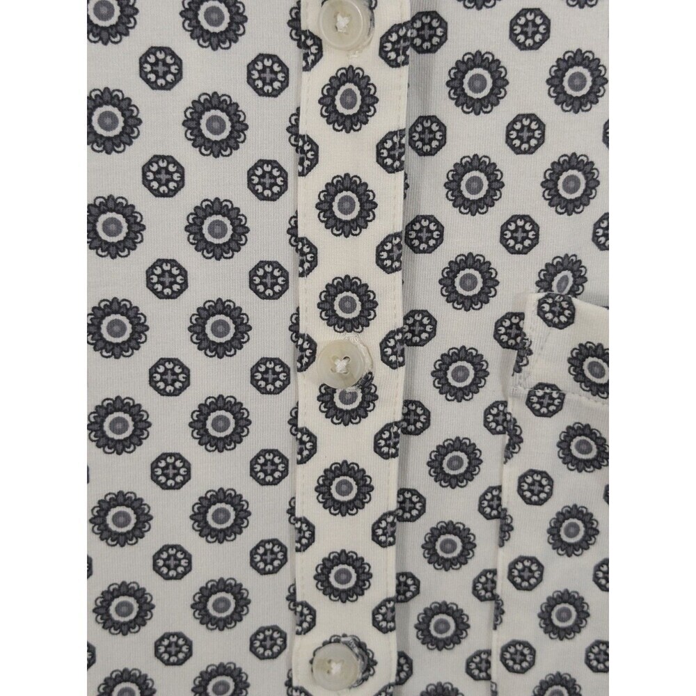 Lands End Sz 1X Blouse Shirt Button Down Top White Gray Geometric Print Career - Picture 6 of 8